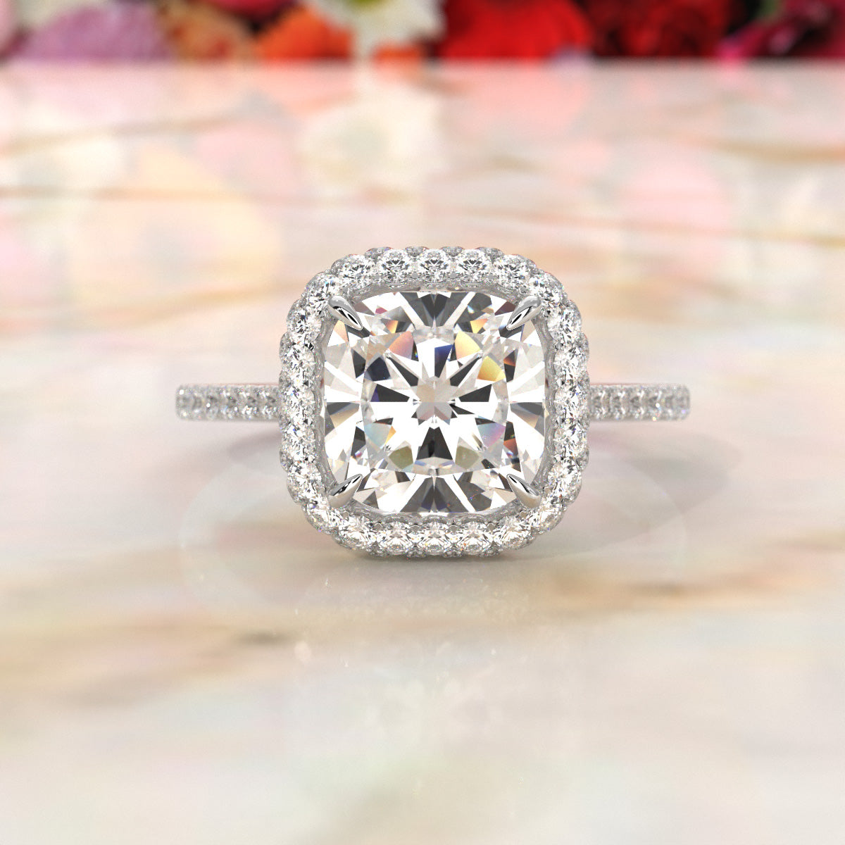 Double Halo Lab Grown Diamond Engagement Ring IGI Certified 2.53 Ctw.